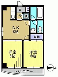 パークハイムD 2DKの間取図画像