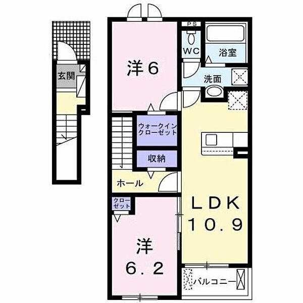 福岡県行橋市大字大野井(賃貸アパート2LDK・2階・58.60㎡)の写真 その2