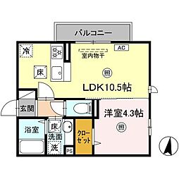 JR日豊本線 行橋駅 徒歩20分の賃貸アパート 1階1LDKの間取り