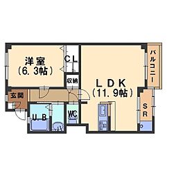ヒルトップ窪 1LDKの間取図画像