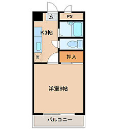 ロッヂ宮法師D棟 1Kの間取図画像