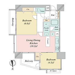 コンフォラス久米川 2LDKの間取り