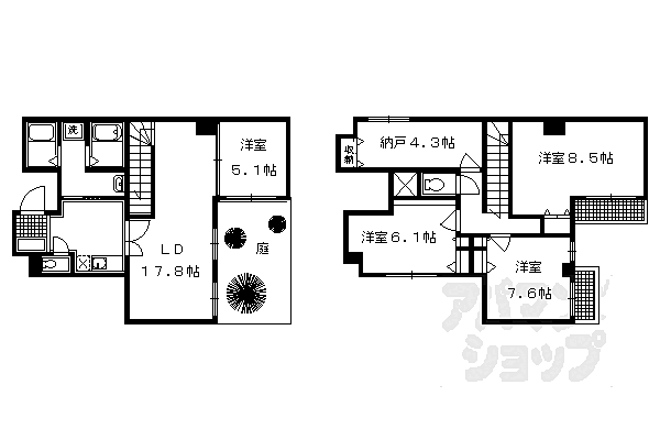 シャトーあと村 101｜京都府京都市下京区麩屋町通五条上ル下鱗形町(賃貸マンション3SLDK・1階・103.58㎡)の写真 その2