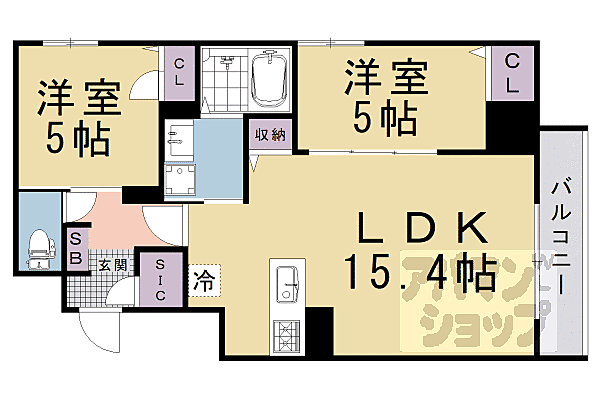 Ｒ－Ｇｒａｎｔｓ堀川五条ビル 603｜京都府京都市下京区醒ケ井通六条上る佐女牛井町(賃貸マンション2LDK・6階・56.40㎡)の写真 その2