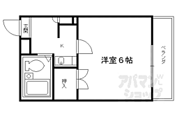 JR山陰本線 円町駅 徒歩5分の賃貸マンション 2階1Kの間取り