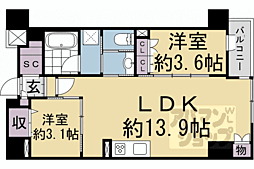 イニシア京都五条 2LDKの間取図画像