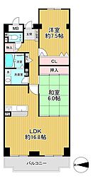 コスモ北野田 2LDKの間取図画像