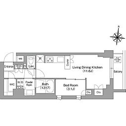 コンフォリア・リヴ大崎 1LDKの間取図画像