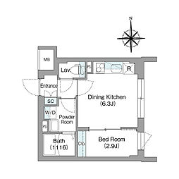 スタイリオフィット新丸子 1DKの間取図画像