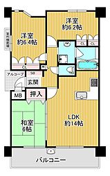 ユニハイム八尾 3LDKの間取図画像