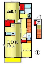 アバンツァート 2階1LDKの間取り