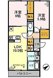 エーデルハイム3 2LDKの間取図画像