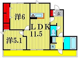 WESTCOURT楓 2LDKの間取図画像