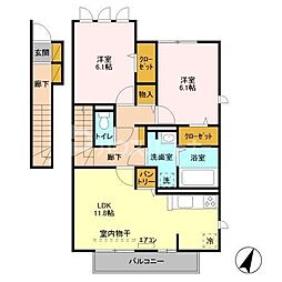 フリューリンク 2LDKの間取図画像