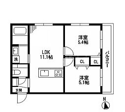 ミア流山 2LDKの間取図画像
