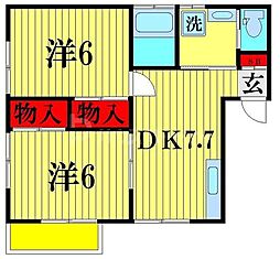 サンドゥエル柏の葉 2DKの間取図画像