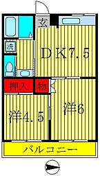 メゾン梅沢 2DKの間取図画像