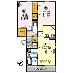 エーデルハイム3 2LDKの間取図画像