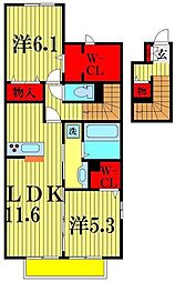 ハーモニーテラス 2LDKの間取図画像