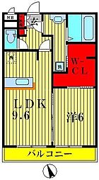 メルベーユおおたかの森1号棟 1LDKの間取図画像