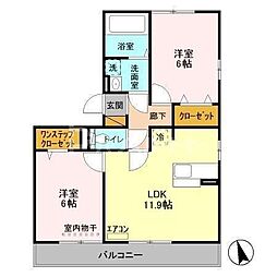 ベルレージュB 2LDKの間取図画像
