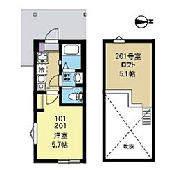BLOOM平間 201 2階1Kの間取り