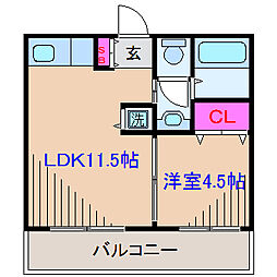 第一石川ハイム 1LDKの間取図画像