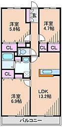 エヴァーグリーン新羽 3LDKの間取図画像