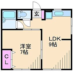 ハウス88D棟 1LDKの間取図画像
