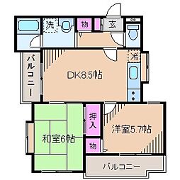 コラール大倉山 2DKの間取図画像