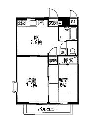 緑成館 2DKの間取図画像