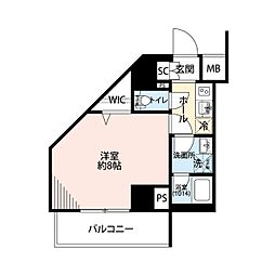 プレール・ドゥーク横濱子安 1Kの間取図画像