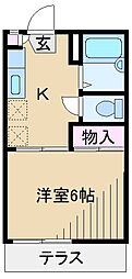 コーポシバタ 1Kの間取図画像