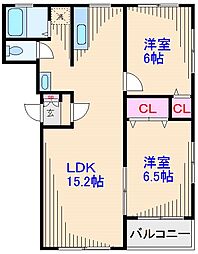 セシオン橘 2LDKの間取図画像