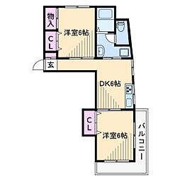 パークハイム反町 2DKの間取図画像