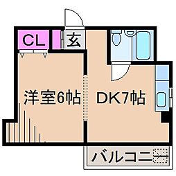 西川マンション 1DKの間取図画像