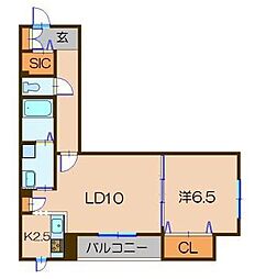 アシュテシュール 1LDKの間取図画像