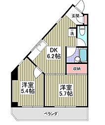 セラーズ二宮 2DKの間取図画像