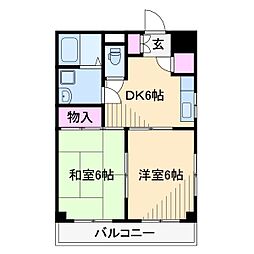 サン・ヒルズC棟 2DKの間取図画像