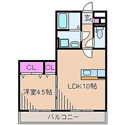 コモド元住吉 1LDKの間取図画像
