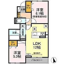 横浜市港北区小机町アパート 2LDKの間取図画像