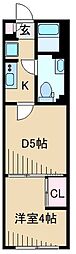 グローリオシェルト新丸子 1DKの間取図画像