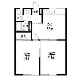 エステートピア羽沢 2DKの間取図画像