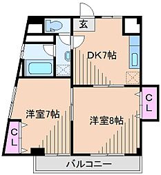 大倉山Gマンション 2DKの間取図画像