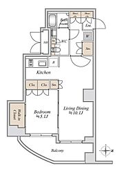 アパートメンツ綱島 1LDKの間取図画像