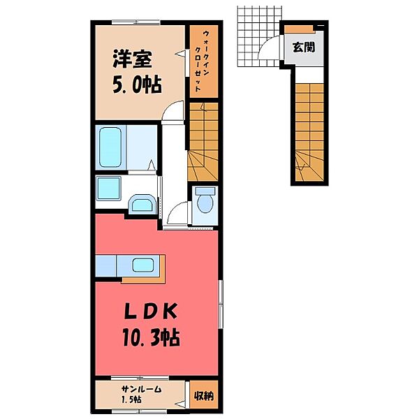 Ｎ.グレイス ｜栃木県宇都宮市下岡本町(賃貸アパート1LDK・2階・44.32㎡)の写真 その2