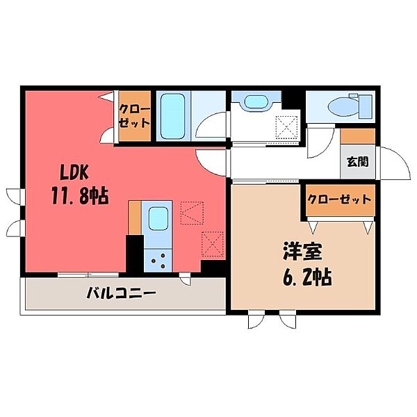 TORISIAS 今泉3丁目 ｜栃木県宇都宮市今泉3丁目(賃貸アパート1LDK・1階・43.26㎡)の写真 その2