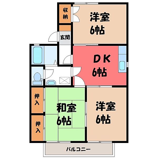 コートビレッジ御幸ケ原 E ｜栃木県宇都宮市御幸ケ原町(賃貸アパート3DK・2階・53.46㎡)の写真 その2