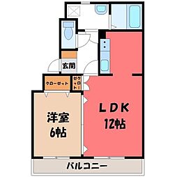 ドリームタウン三和B棟 1LDKの間取図画像