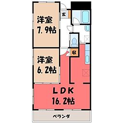 三向ハイツ元今泉 2LDKの間取図画像